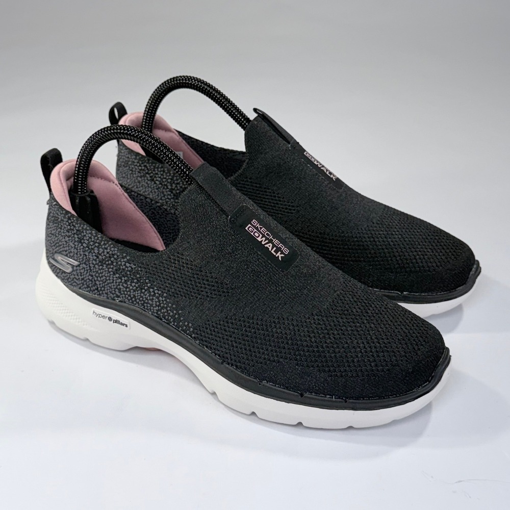 NEW Skechers GOwalk 6 Glimmering Walking Shoe Women 8 Black Pink Slip On Comfort